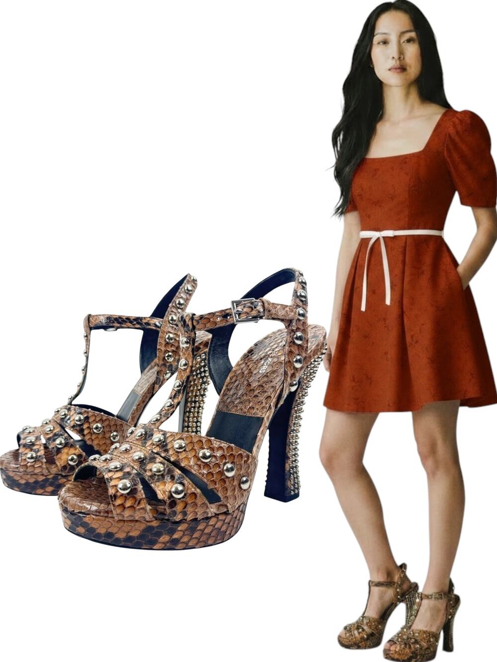 NEW Michael Kors Collection Rosanna Studded Python Platform Sandals Size 7.5